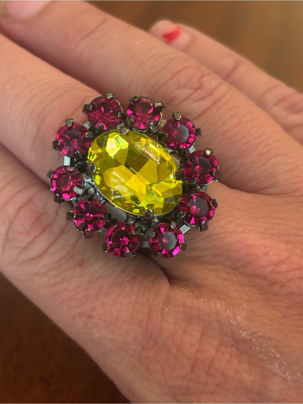 Sienna by TOVA Vibrant Yellow and Pink Floral Cocktail Ring - Picture 4 of 5